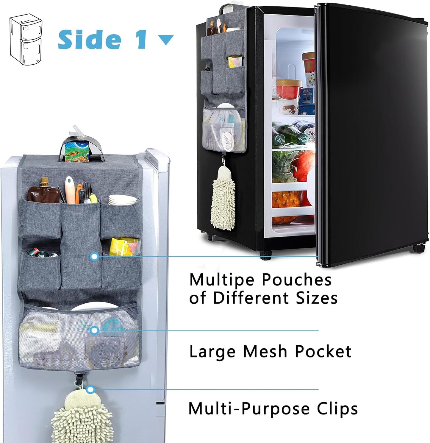 Mini Fridge Organizer 54" x 11.8" - Over The Fridge Storage with 16 Pockets for Pantry Goods, Utensils & More