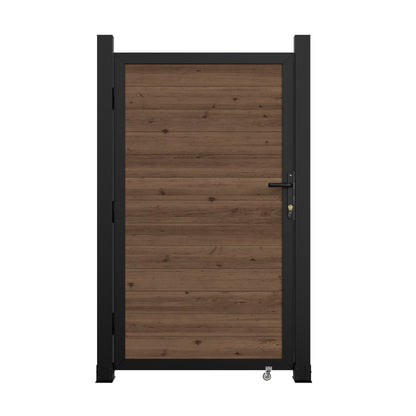 BlueWish 6 x 3 FT Cedar Wood Fence Gate Kit, Board-on-Board Privacy Fence Gate, Aluminum Frame with Security Lock System, Outdoor Garden Yard Complete Gate Kit for Backyard, Pool, Brown