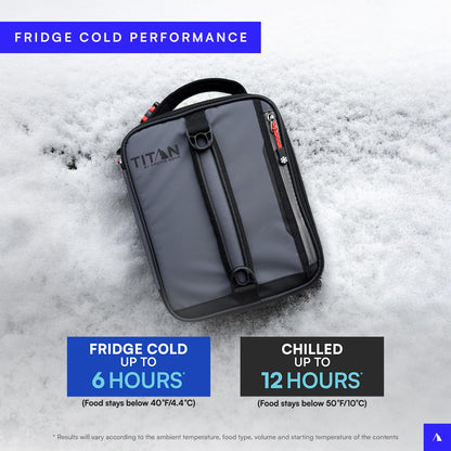 Titan by Arctic Zone Expandable Lunch Box with 2 Gel Ice Packs, Fridge Cold Insulated Cooler Bag with Leak Proof Lining for Men and Women, Sharkskin Gray
