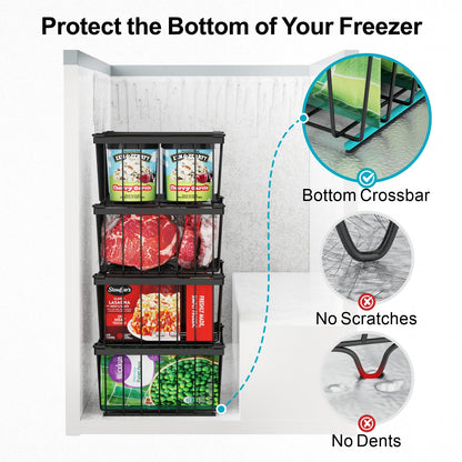 iSPECLE Freezer Organizer Bins - 4 Pack Stackable Deep Freezer Organizer Bins for 5 Cu.Ft Chest Freezer Sort Frozen Food, Heavy Duty Metal Storage Bins with Handles, Easy Access without Digging