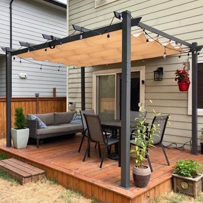 PURPLE LEAF 10' X 13' Outdoor Retractable Pergola with Sun Shade Canopy Patio Metal Shelter for Garden Porch Beach Pavilion Grill Gazebo Modern Yard Grape Trellis Pergola, Beige