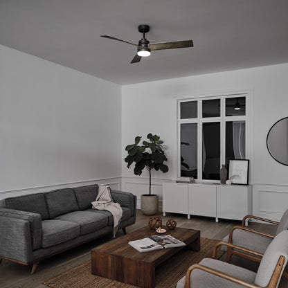 Kichler Spyn 52" Ceiling Fan with LED Lights in Anvil Iron, 3-Blade Contemporary Industrial Ceiling Fan, 3000K, Included Wall Control, (52" W x 14.5" H), 300275AVI
