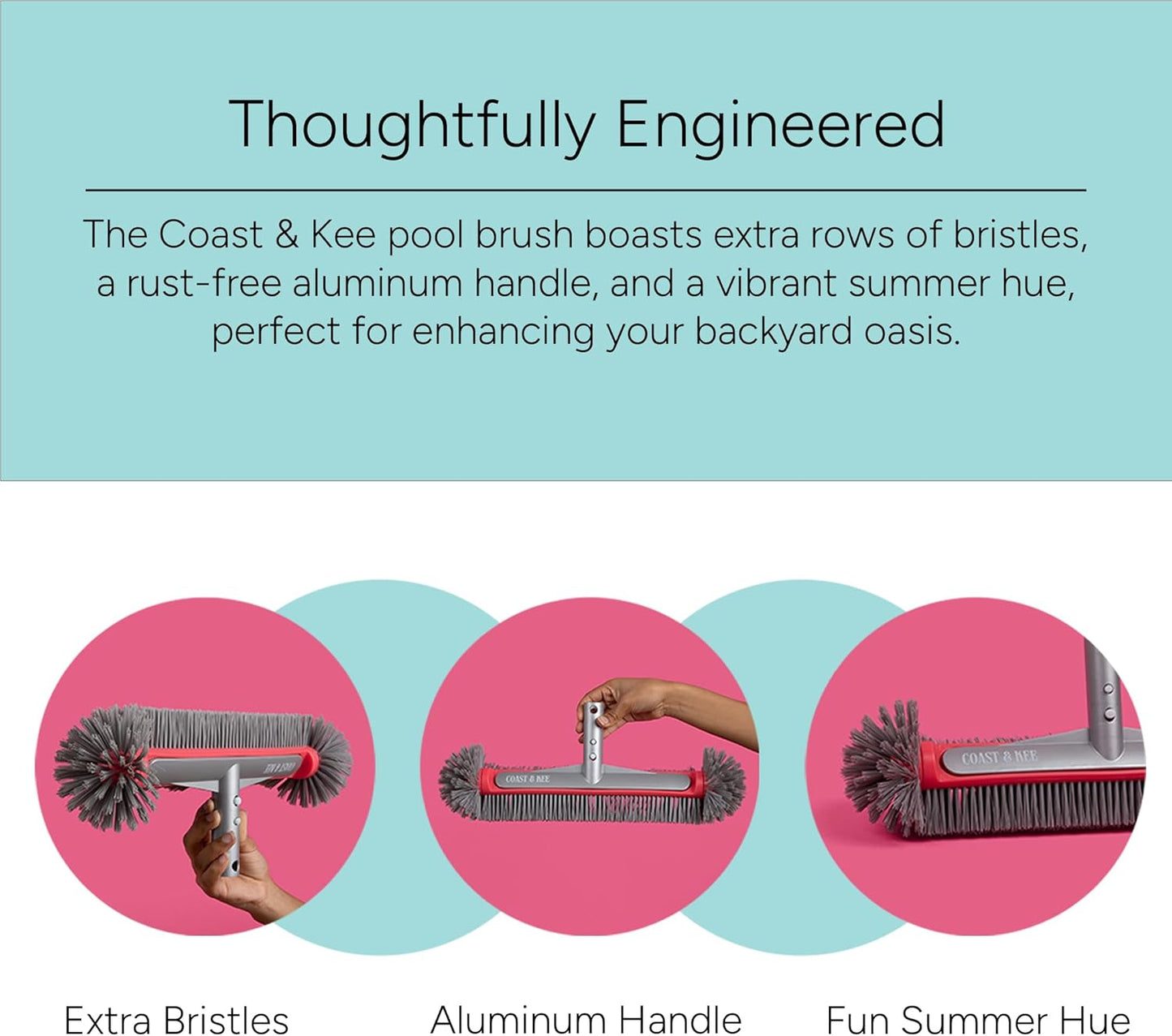Coast & Kee 10-Rows Swimming Pool Brush Head for Inground & Above Ground Pools | of Nylon Bristles Heavy-Duty Aluminum