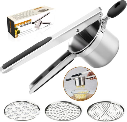 Skiennix Potato Ricer - Heavy Duty Stainless Steel with 3 Interchangeable Discs & Silicone Handle | Perfect for Mashed Potatoes