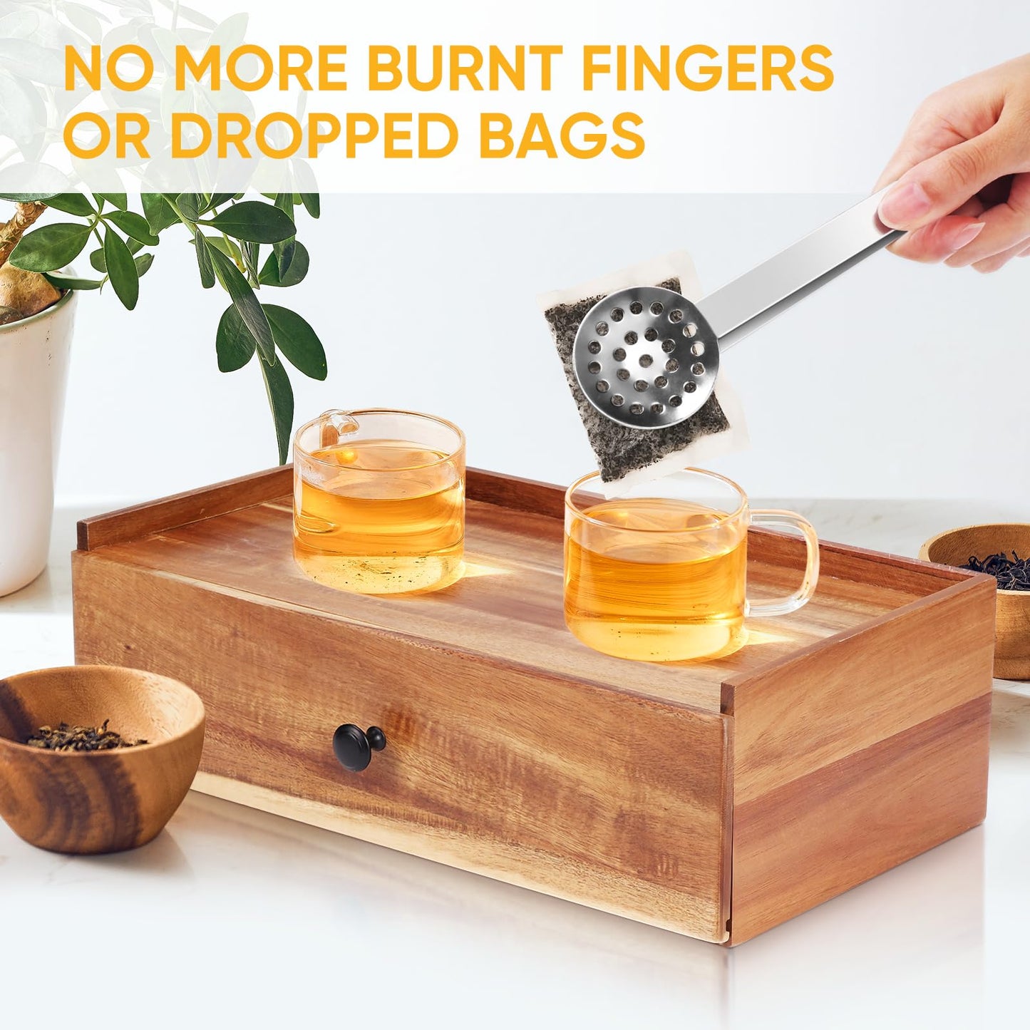 Acacia Wood Tea Bag Organizer with Tea Bag Squeezer, Tea Box Organizer Storage Box, Tea Bag Holder with Drawer, Tea Caddy for Tea Bags, Tea Bag Storage Station, Tea Bar Accessories for Countertop