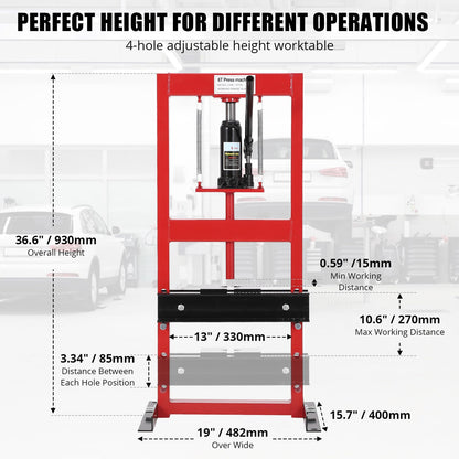 6-Ton H-Frame Hydraulic Press with Adjustable Table & 2 Press Plates, Heavy-Duty Shop Press for u-Joints, Metal Bending, and Garage Repairs