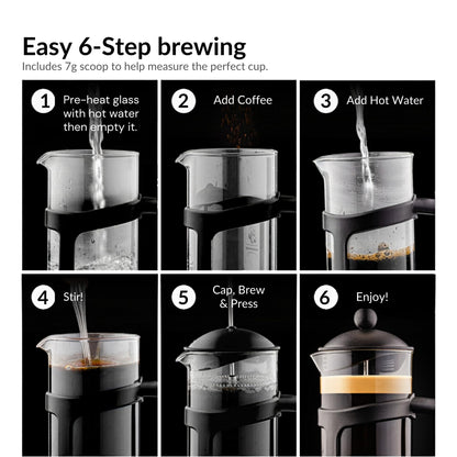 OVENTE French Press Coffee Maker 34 Ounce with Heat Resistant Borosilicate Glass & Stainless Steel 4-Level Filtration System, Portable Cold Brew Coffee Maker for Travel, Camping or Gift, Black FPT34B