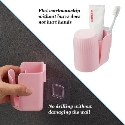 oppfacx Toothbrush Holders for Bathrooms Toothbrush Holders Wall Mounted BPA-Free Tooth Brush Holder with Toothbrush Cup Drilling-Free (Pink)