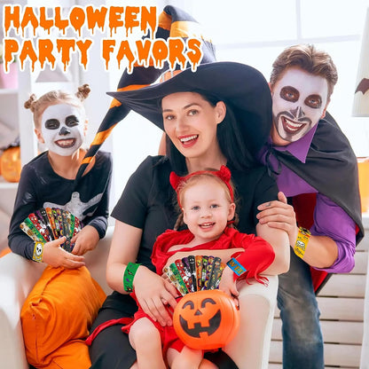 SUNPROUND 100Pcs Halloween Slap Bracelets, Halloween Party Favors Treat Toys for Kids Girls Boys, Slap Bracelets Bulk for Halloween Party Supplies, Halloween Treat Goodie Bags Gifts