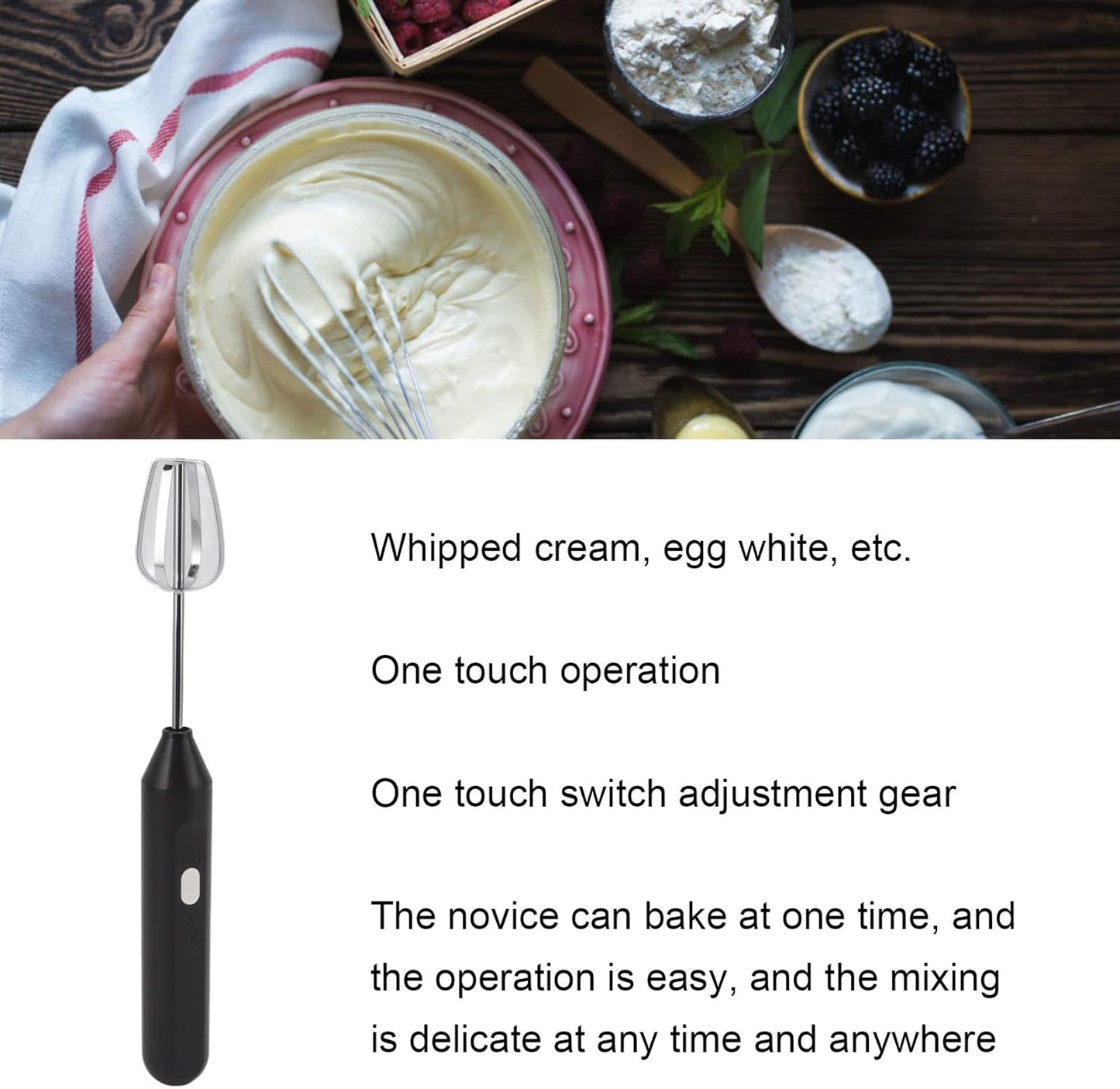 Electric Hand Blender, 3 in 1 Immersion Handheld Egg Beater, Milk Frother, Coffee Blender (Black)