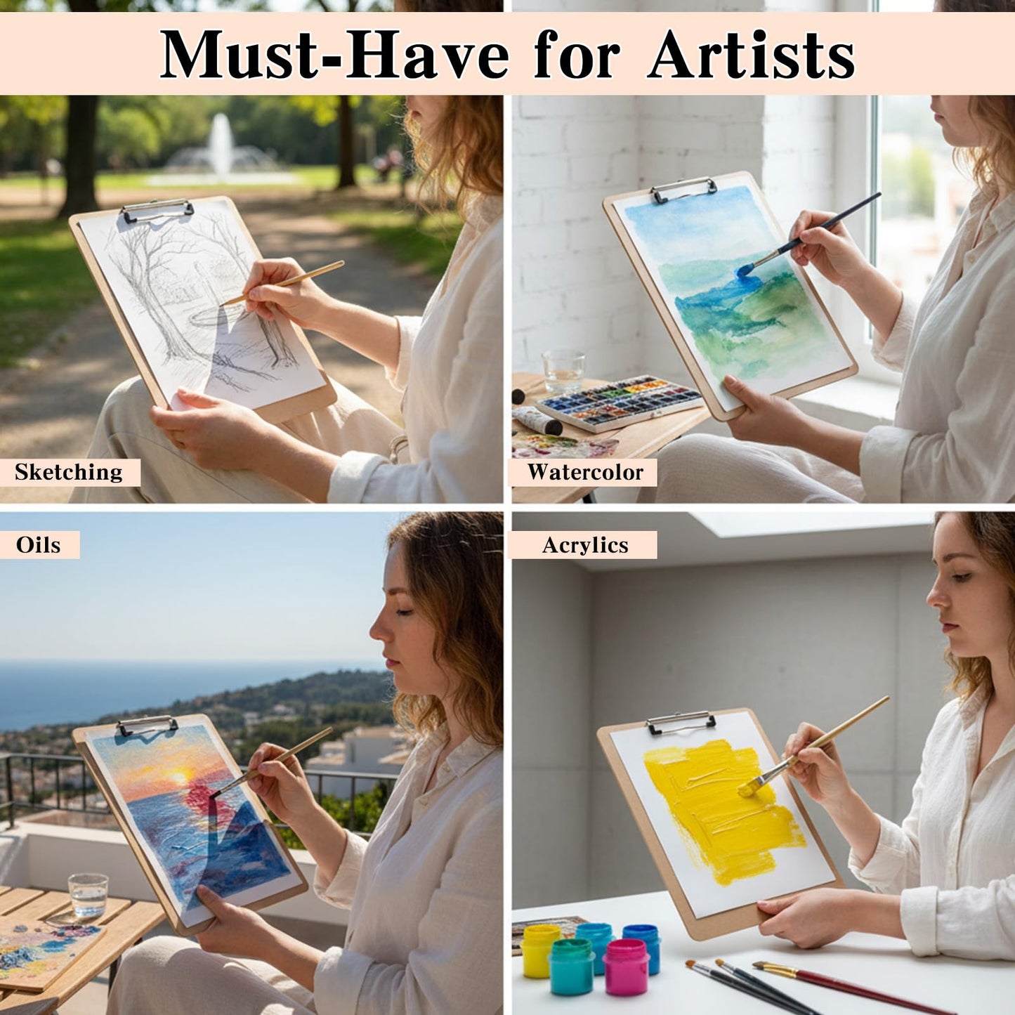 3PCS 13 x 17 Inch Drawing Board, Sketch Board with Handle, Portable Art Clipboard for Drafting, Fit in Artist Tote