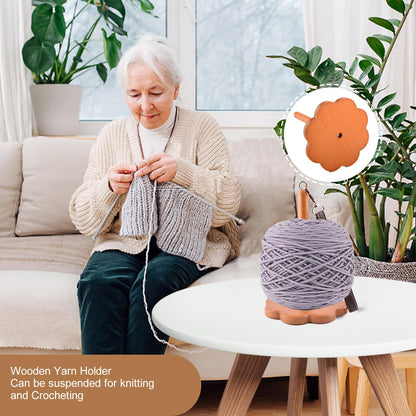 Portable Wrist Yarn Holder for Crocheting Wooden Yarn Ball Holder with Wristband and Shoulder Strap Yarn Minder Spinner Knitting Supplies Crochet Gift for Knitting Lovers (Brown)