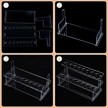 Menkxi 2 Pcs Wine Bottle Stopper Display Stairs 16 Slot Clear Acrylic 2 Tier Riser Wine Stopper Holder Wine Stopper Display Stand Rack for Countertop, 9.45''L x 4.72''H x 3.94''W