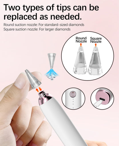 QIDUHUQI Electric Diamond Painting Pen, Diamond Art Vacuum Pen with Round and Square Nozzles, 3 Powerful Suction Modes, Cordless Diamond Art Accessories for Home Crafting and Gifts (Ivory White)