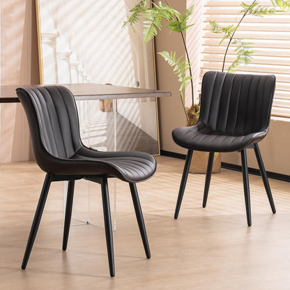 YOUNUOKE Dining Chairs Set of 2 Upholstered Mid Century Modern Kitchen Chair Comfortable Armless Faux Leather Accent Chair with Metal Legs for Guest Waiting Reception Living Room, Dark Brown