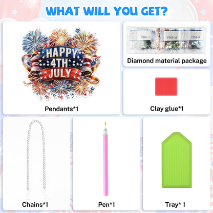 Bowetile 5D Independence Day Diamond Art Hanging Kits for Adults, 4th of July Fireworks Diamond Painting Window Pendant Kits, Special Shape Gem Art Suncatcher Patriotic Ornament for Home Wall Decor