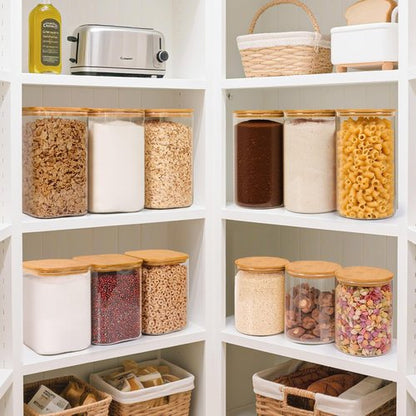 ComSaf Half Gallon Cookie Jar - Large Glass Food Storage Containers Set of 2 | 1.8 Qt for Flour, Sugar, Candy, Cereal, Nuts, Beans
