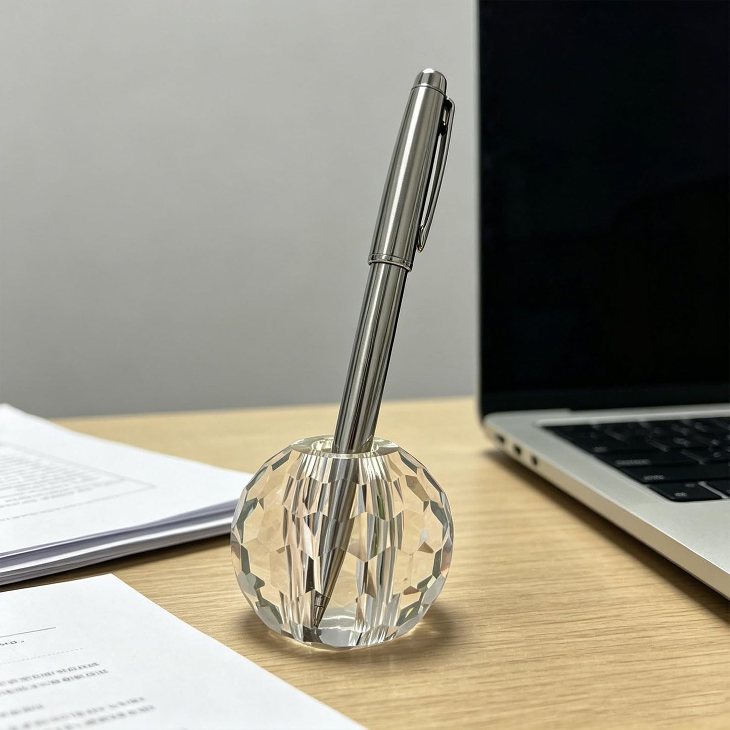 Jeejunye Crystal Pen Holder, 2.36 Inch Single Hole Pen Stand, Light Refracting Desktop Organizer for Fountain Pen, Makeup Brush, Wedding Guest Book, Home Office Desk Decor