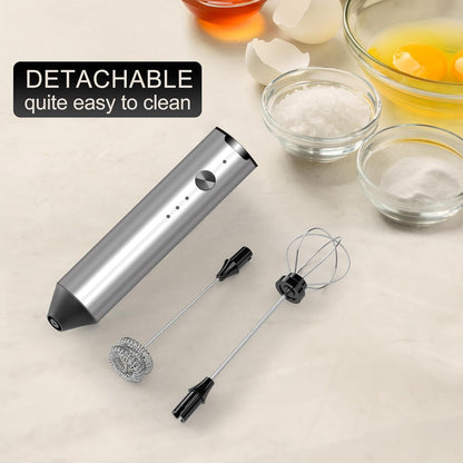 Handheld Electric Milk Frother, Type C Rechargeable Blender, 3 Mixing Speeds, Mini Beverage Blender with 2 Whiskers