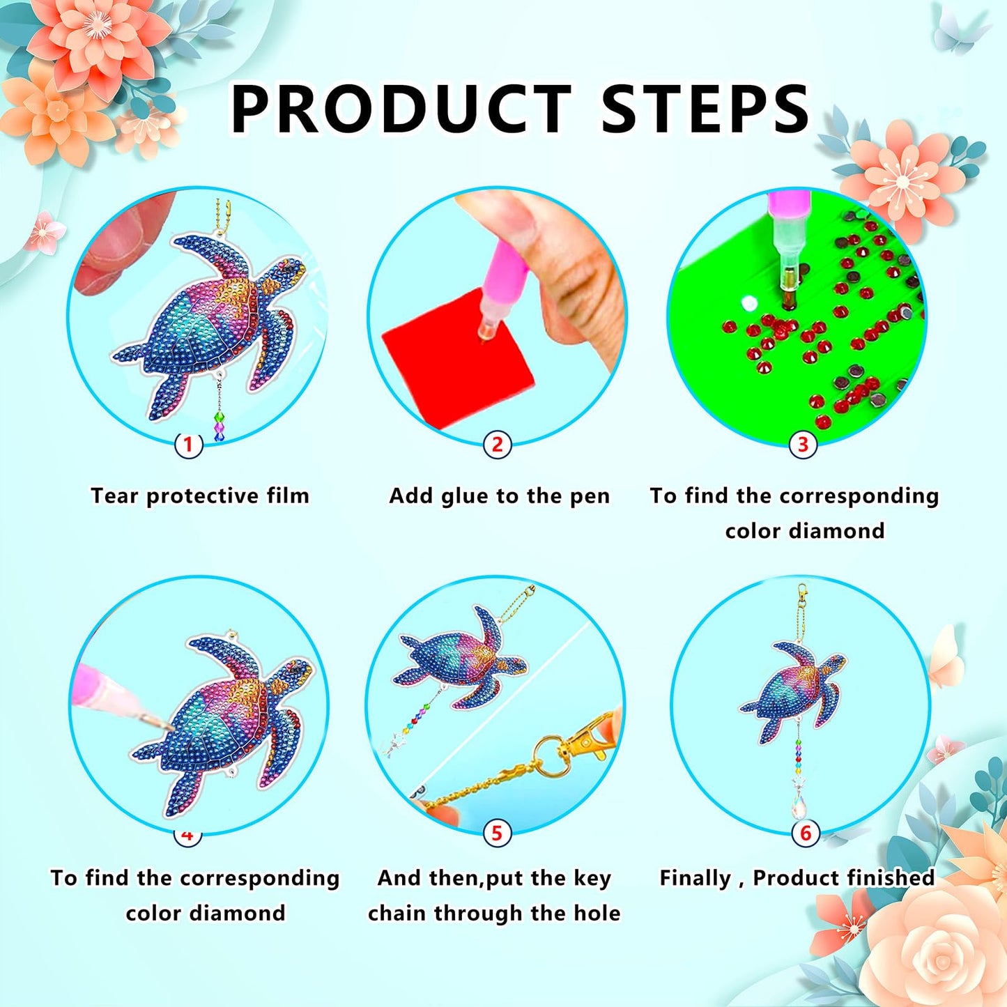 JeCuiK 6 Pcs Ocean Diamond Art Kits for Adults Diamond Painting Wind Chimes Sea Animal Diamonds Painting Suncatcher Double Sided Small Diamond Painting Kits Best Gifts for Mom