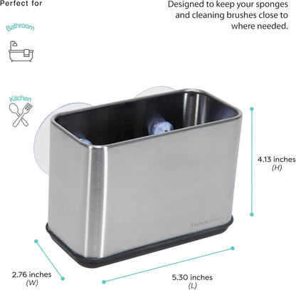Kitchen Details Cup Sponge Holder/Basket - Space-Saving Stainless Steel Suction Sink Caddy for Kitchen or Bathroom