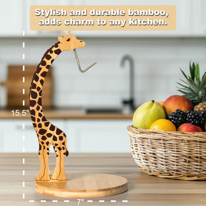 boxchess Giraffe Banana Holder Stand, Bamboo Banana Hanger with Stainless Steel Hook for Countertop or Under Cabinet – Decorative Banana Tree Fruit Holder for Even Ripening, Storage and Easy Access