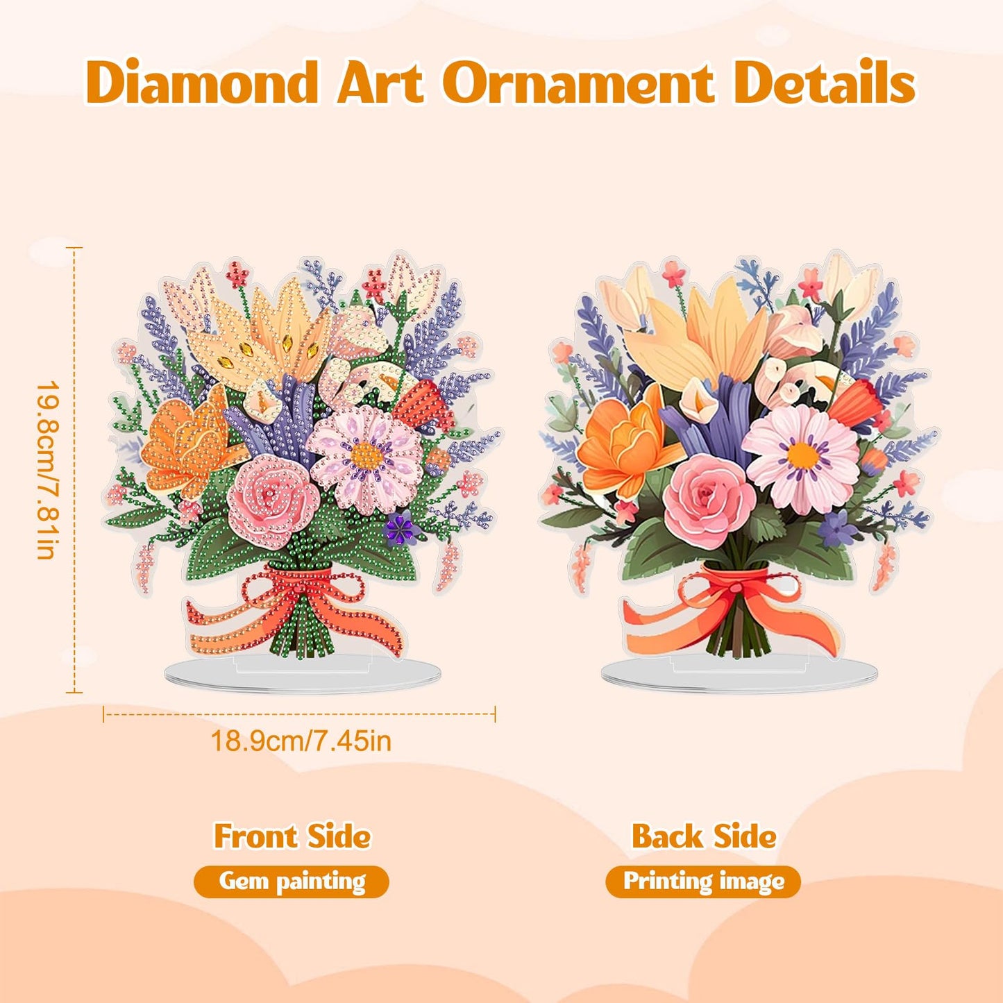 GHHKUD Tabletop Diamond Art Bouquet Kits for Adults Kids, DIY Double Sided Flowers Desktop Ornaments Special Shaped Rhinestone Stand Up Desk Placements, 5D Gem Gifts Home Decoration