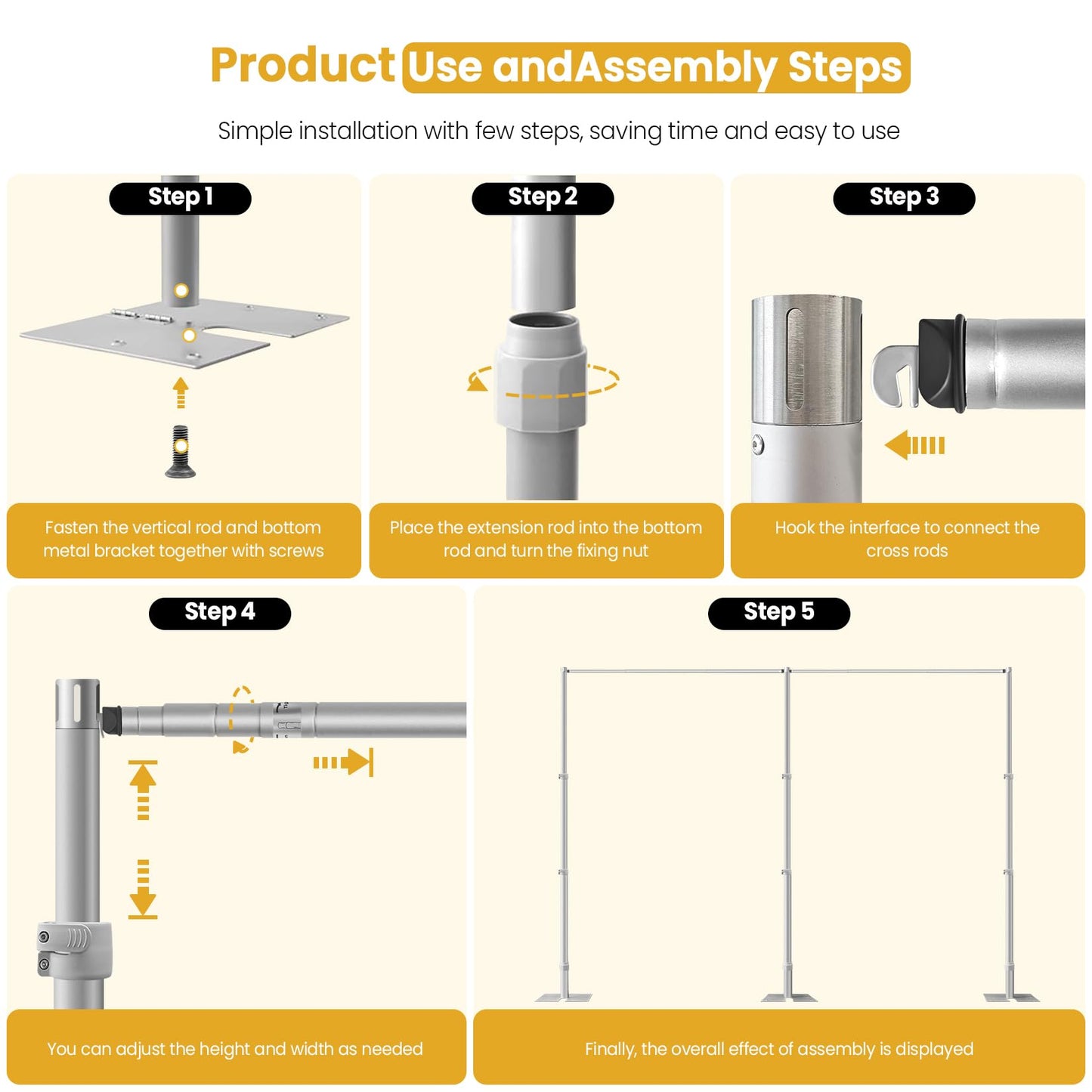 Jiang&Rong 10ft x 20ft Adjustable Backdrop Stand Kit - Heavy Duty Pipe and Drape Stand for Photo Studio, Booth, or Photography Backgrounds