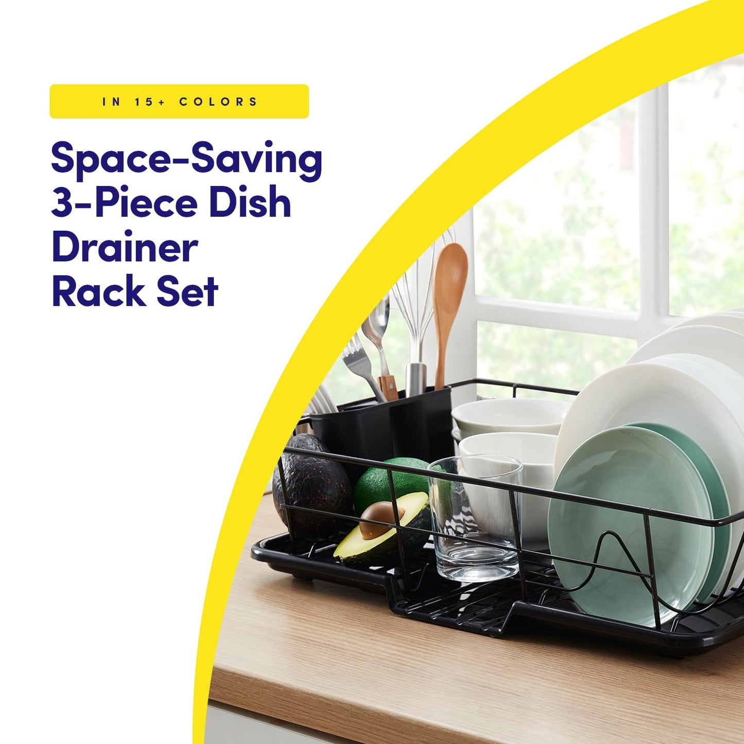 Space-Saving 3-Piece Dish Drainer Rack Set with Cutlery Holder - Maximize Countertop Space, Black