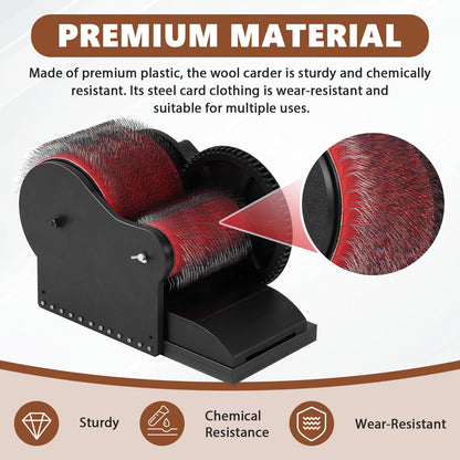 Consfly Electric Wool Drum Carder Wool Carding Machine w/Brush, Awl & 2 Foot Switches, 0-56 RPM Fiber Combing Machine for Blending Mixing
