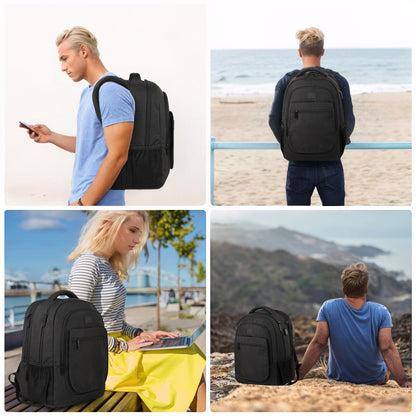MATEIN College Large Travel Backpack, TSA Expandable Laptop Backpack with USB Charging Port, Anti Theft Computer Bag Fit 17.3 Inch Laptop Water Resistant College Computer Bag Gift for Men Women, Black