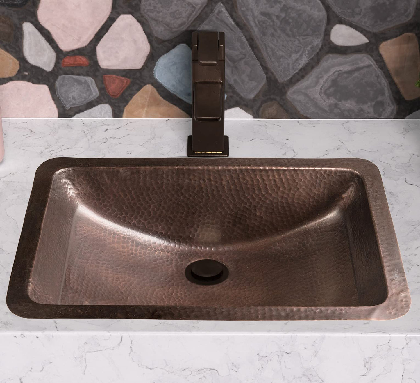 Monarch Abode Bathroom Sink – 21-Inch Venitian Dual Mount Undermount or Drop In Bathroom Sinks, Bathrooms Hand Hammered Pure Copper Vanity Sink for Countertop, Powder Room, Bath, or Restroom
