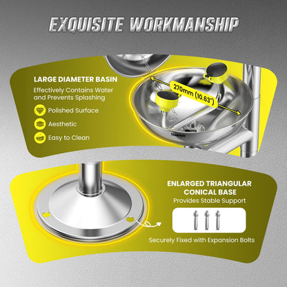 Huanyu Emergency Shower and Eye Wash Station OSHA Approved Safety Shower and Eyewash Station Combination 304 Stainless Steel Stand Plumbing Eye Washing Unit with Eyewash Sign Industrial Lab (YX-Y2)