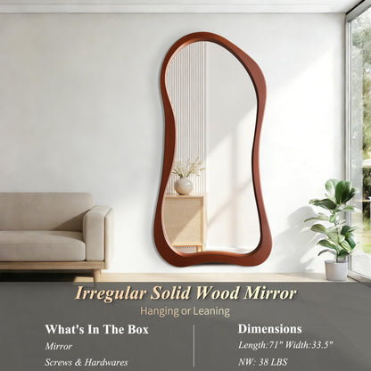 DAOYIJIAJU Irregular Full Length Mirror, 71"x33.5" Premium Oversized Organic Floor Mirror with Solid Wood Frame, Asymmetrical Full Body Mirrors for Living Room Entryway Cloakroom, Leaning/Hanging
