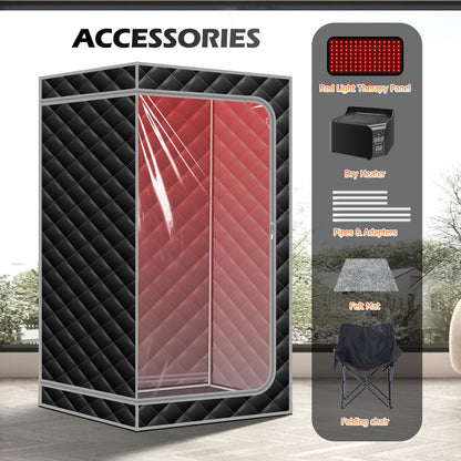 ZONEMEL 1 Person Portable Dry Heat Sauna, 1500W & 147°F Hot Air Sauna with 660nm Red Light Therapy, Electric Dry Heater, Transparent Window, Foldable Chair (L33.9 x W33.9 x H70.9,120V)