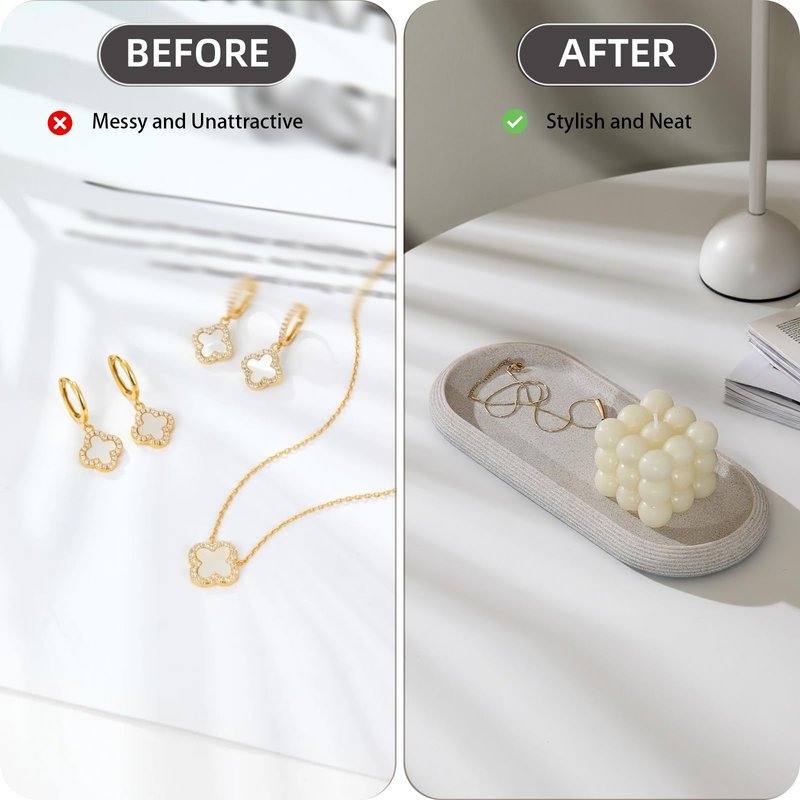 Haocoott Jewelry Tray Bathtub, Resin Stone Look Decorative Perfume Tray, Bathroom Marble Vanity Organizer Plate Holder for Ring Soap Towel Small Things on Kitchen Sink Countertop (Beige, Medium)