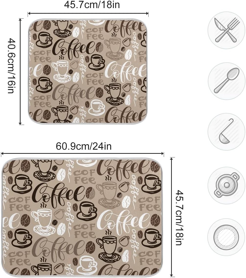 Coffee Mat for Coffee Cup Drying, Medium Brown Coffee Maker Mat, Microfiber Dish Drying Mats, 16x18 Inch