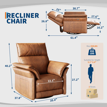 IDEALHOUSE Power Recliner Chair with Side Pockets, 270° Swivel & Glider, USB Charging Port, PU Leather, Thickened Dual-Layer Armrests, Modern Recliner for Living Room, Bedroom (Walnut)