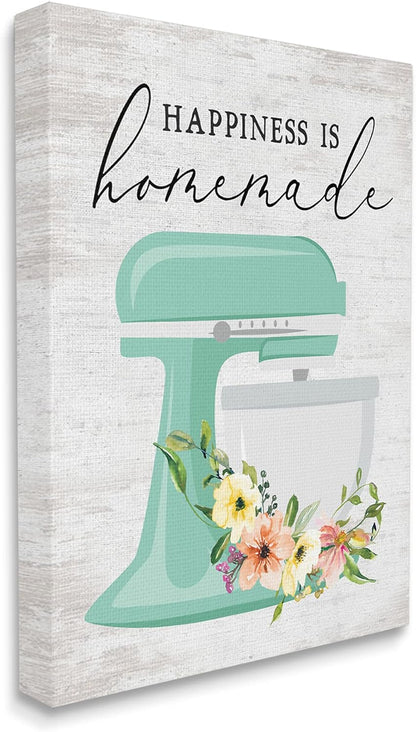 Stupell Industries Happiness is Homemade Phrase Floral Kitchen Stand Mixer Canvas Wall Art, 36 x 48, Multi-Color