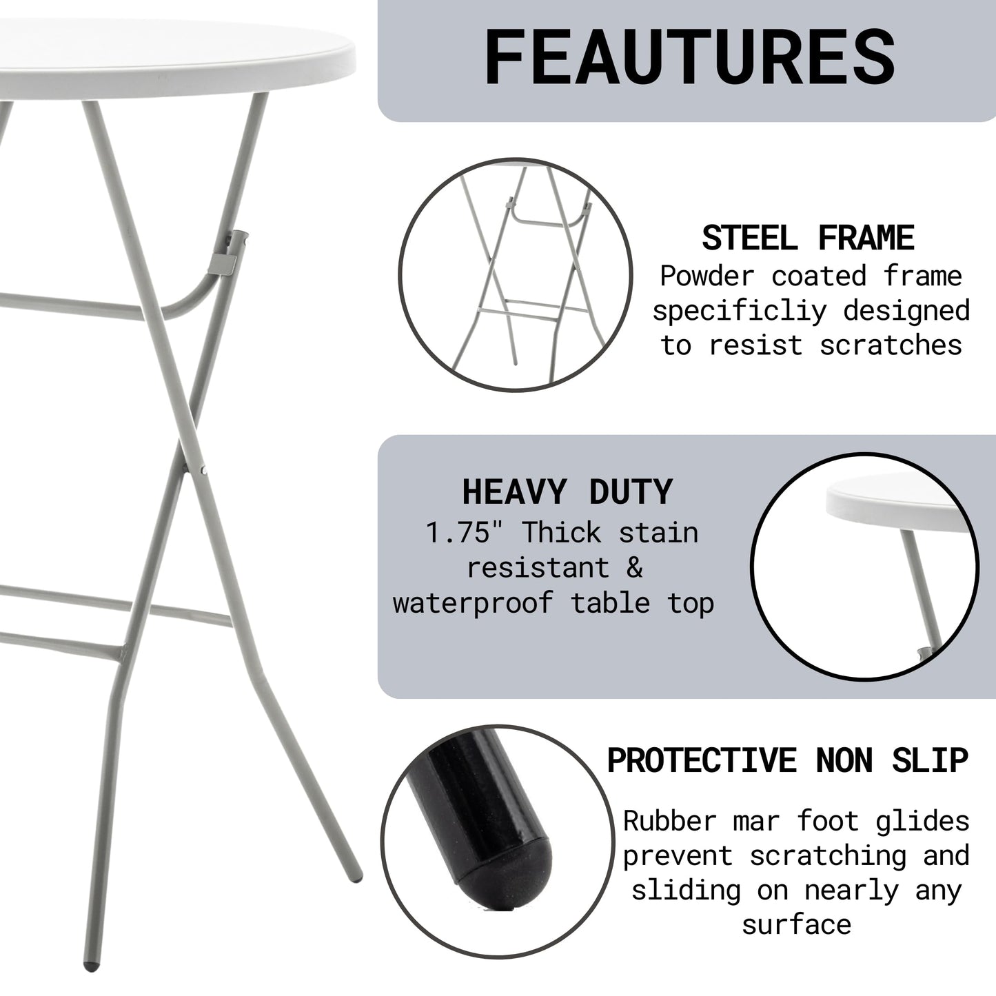 BTEXPERT White 2.63 Foot 32in Round Plastic Bar Height Folding Cocktail Table 330lb Weight Capacity Commercial Portable Banquet Dining Wedding Party Standing Event Indoor Outdoor Thick Top Set of 10