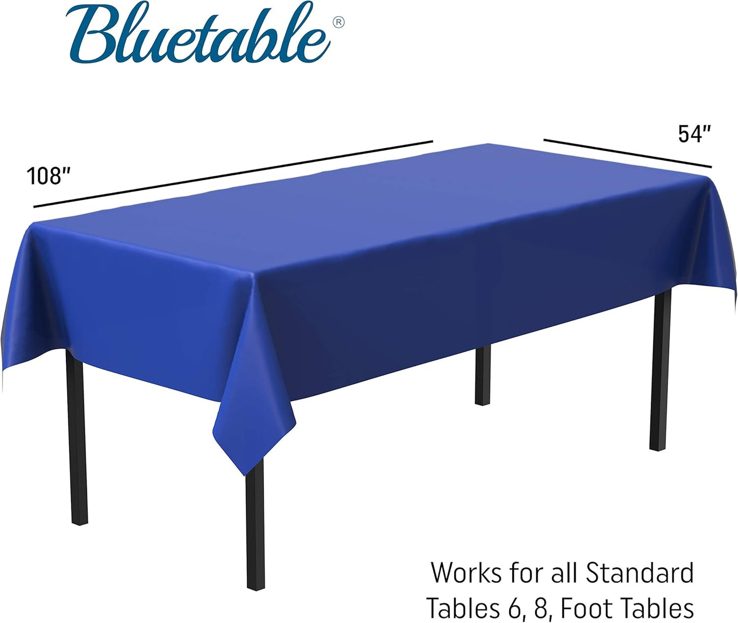 Disposable Blue Plastic Tablecloth (12 Pack) - Ultra Heavy Duty Rectangle (54” x 108”) for 6 or 8 Foot Tables