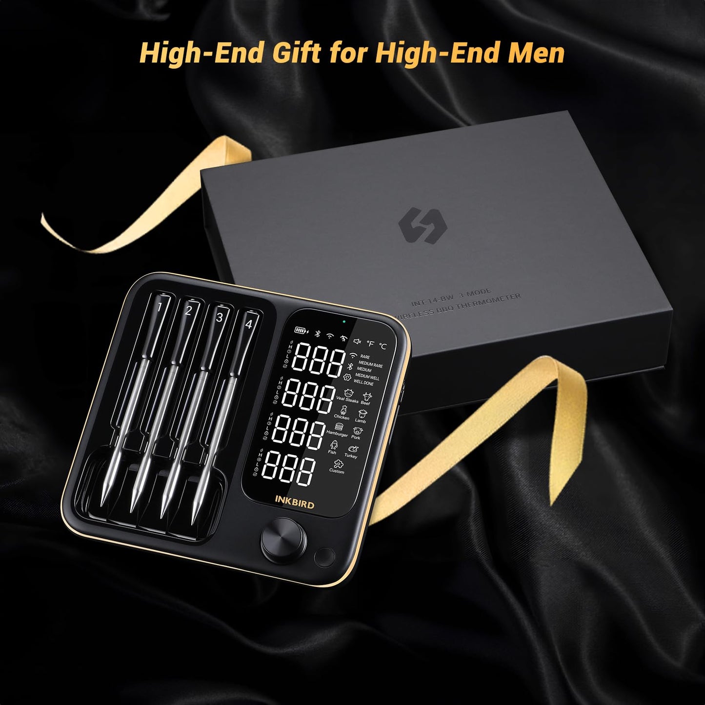 Wireless Meat Thermometer with 4 Probes, INKBIRD WiFi Meat Thermometer Digital Wireless for Rotisserie Grill Oven,Unlimited Range Dishwasher Waterproof Bluetooth Thermometer for iOS & Android