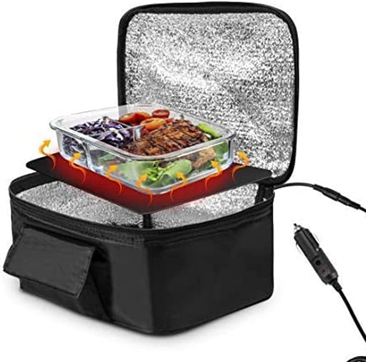 KIMISS Portable Mini Car Microwave 12V Electric Oven, Fast Heating Picnic Box for Travel & Camping, Black