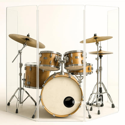 5' tall, 5 panel drum shield screen cage with full-length flexible hinges for acoustic isolation and sound reduction. 8.5' wide x 3' deep footprint Made in USA