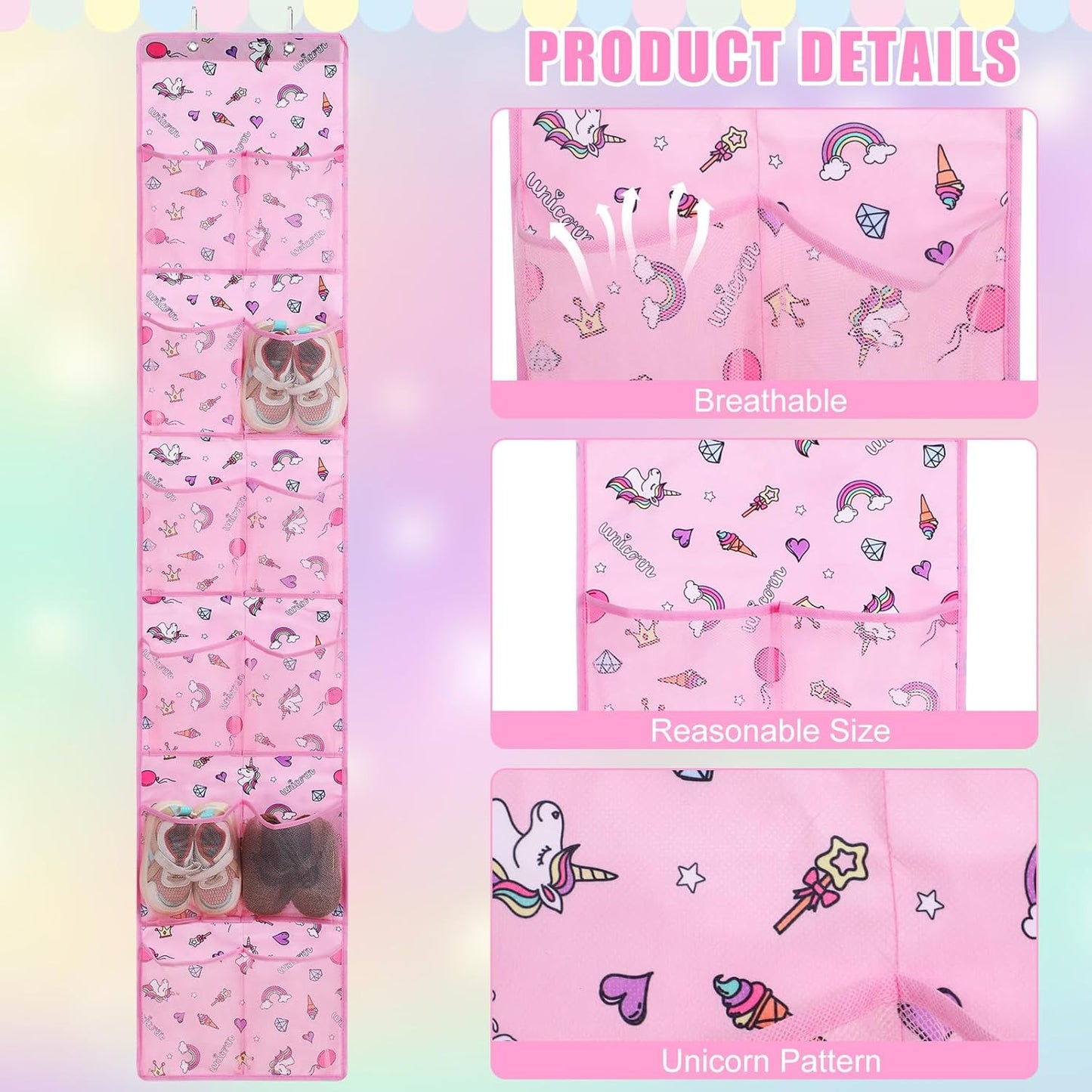 2 24 Closet Windyun Pcs Kids over The Door Shoe Organizer Pockets Unicorn Baby Water Bottle Organizer Rack Hanging
