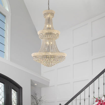 31 Lights Chrome Finish Large Empire Crystal Chandelier - Three-Tier, High Ceiling Chandelier Light fixtures for Foyer Staircase Living Room Entryway (Dia 32'')