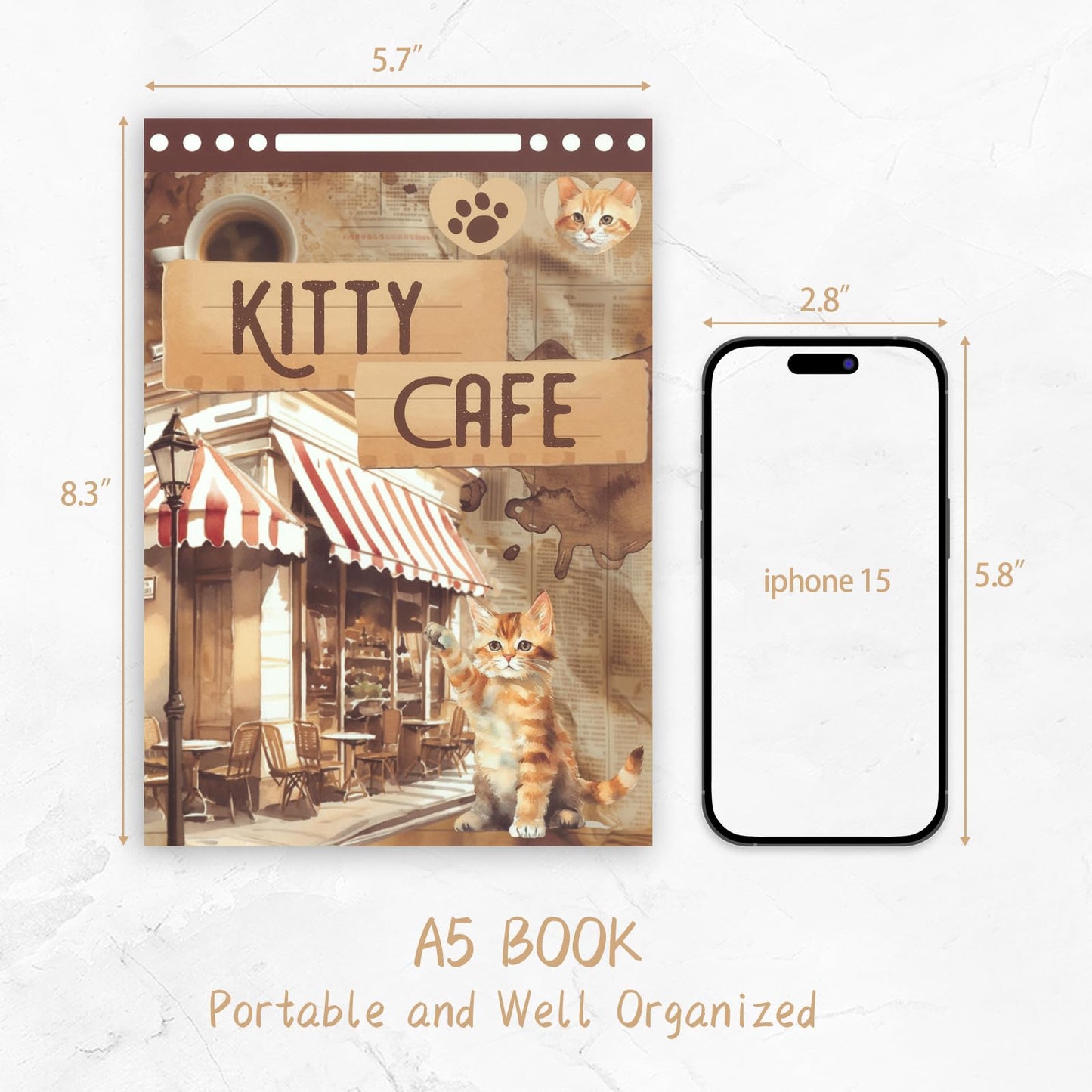 Dizdkizd Coffee and Pet Journaling Stickers for Women, 184 Die Cuts PET and Paper Scrapbook Sticker Kit, Cute Cats and Girl Sticker for Bullet Journals, Planners, Collage