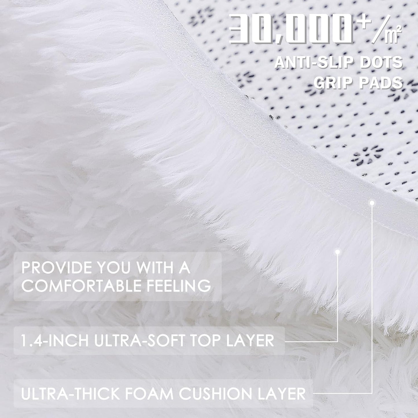 OLANLY 6x6 Area Rug - Soft Fluffy Shaggy Design for Living Room & Bedroom | Machine Washable White Carpet