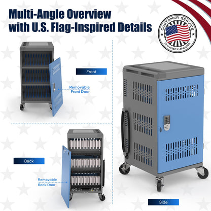 MetaTeel Laptop Cart on Wheels, Fully Assembled 30 Device Charging Cart with Lockable Door, Fits Devices for Laptops, iPads, Chromebooks Up to 14-inch, Ideal for School, Office & Educational Use