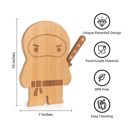 OTOTO Cutting Board Wooden & Plastic Cutting Boards for Kitchen, Fun & Spooky Kitchen Gadgets, Housewarming & Goth Gifts, Dishwasher Safe (Ninja, Wood)